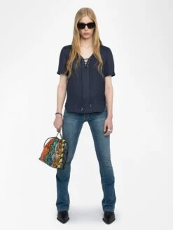 Zadig & Voltaire Terzo Satin V Neck Top Encre -Zadig & Voltaire Clothing WWTO01989 ENCRE ADDI 1 683702a3cfa45