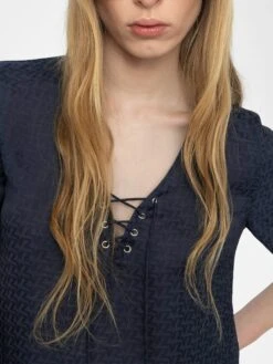 Zadig & Voltaire Terzo Satin V Neck Top Encre -Zadig & Voltaire Clothing WWTO01989 ENCRE HOVER 683703855f2a2