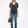 Zadig & Voltaire Terzo Satin V Neck Top Encre -Zadig & Voltaire Clothing WWTO01989 ENCRE SHOOTING 6837038d625ac
