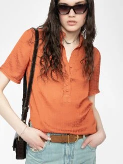 Zadig & Voltaire Topher Satin Top Sienna -Zadig & Voltaire Clothing WWTO01998 SIENNA ADDI 1 681a4789da3ea