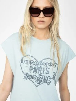 Zadig & Voltaire Cloe Rhinestone Tank Top Cloud -Zadig & Voltaire Clothing jwtt01270 cloud hover modifier