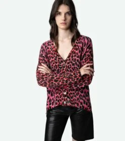 Zadig & Voltaire Mirka Leopard Cashmere Cardigan Rubber -Zadig & Voltaire Clothing kwca00555 rubber 2