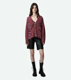 Zadig & Voltaire Mirka Leopard Cashmere Cardigan Rubber