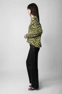 Zadig & Voltaire Markus Leopard Cashmere Sweater Jonquil -Zadig & Voltaire Clothing kwsw01571 jonquil 4 1