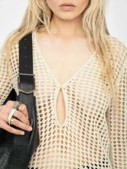 Zadig & Voltaire Rany White Crochet Sweater Judo -Zadig & Voltaire Clothing kwsw02848 judo hover modifier