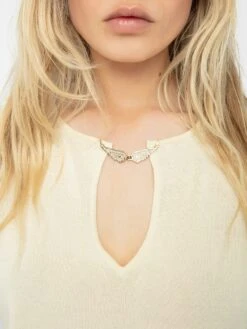 Zadig & Voltaire Sayani White Sleeveless Knit Top With Brooch Judo -Zadig & Voltaire Clothing kwto01121 judo hover