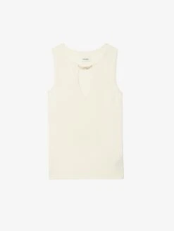 Zadig & Voltaire Sayani White Sleeveless Knit Top With Brooch Judo -Zadig & Voltaire Clothing kwto01121 judo packshot