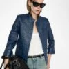 Zadig & Voltaire Veryn Crinkled Leather Blazer Blueberry