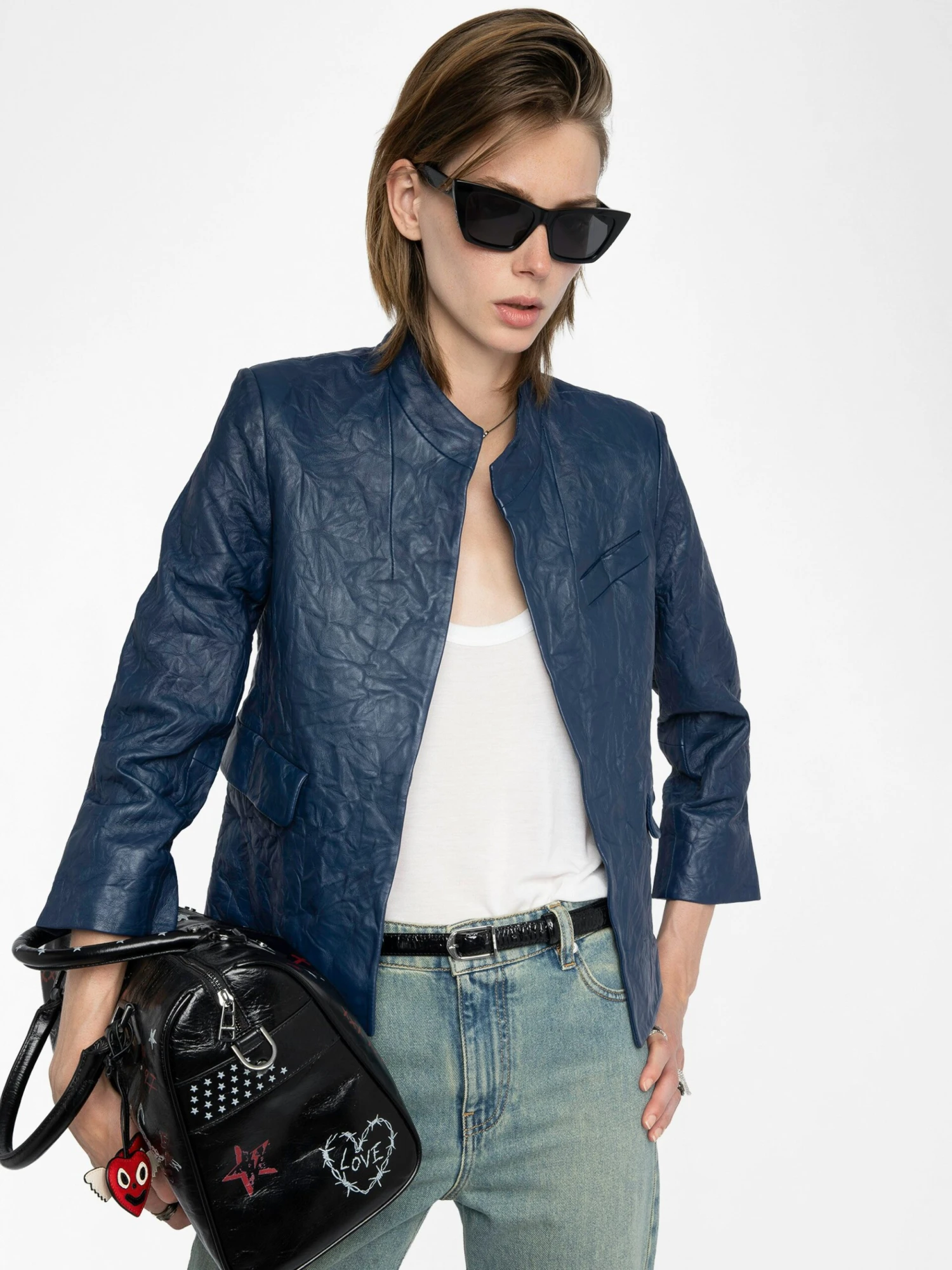 Zadig & Voltaire Veryn Crinkled Leather Blazer Blueberry 3 Zadig & Voltaire Veryn Crinkled Leather Blazer Blueberry
