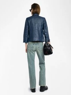 Zadig & Voltaire Veryn Crinkled Leather Blazer Blueberry 12 Zadig & Voltaire Veryn Crinkled Leather Blazer Blueberry -Zadig & Voltaire Clothing rwbl01084 blueberry back