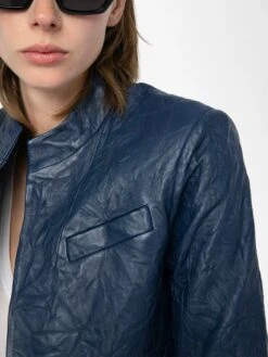 Zadig & Voltaire Veryn Crinkled Leather Blazer Blueberry 14 Zadig & Voltaire Veryn Crinkled Leather Blazer Blueberry -Zadig & Voltaire Clothing rwbl01084 blueberry hover