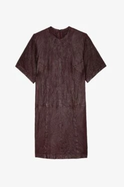 Zadig & Voltaire Riddy Crinkled Leather Dress Chocolate -Zadig & Voltaire Clothing rwdr00026 chocolate