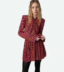 Zadig & Voltaire Ryde Leopard Silk Dress Rose -Zadig & Voltaire Clothing wwdr01261 rose 13 1