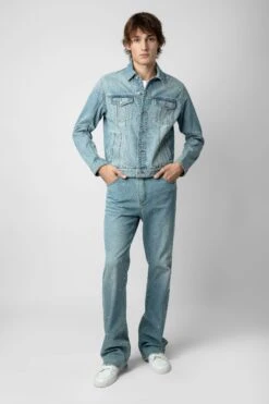 Zadig & Voltaire Kasy Diamanté Denim Jacket Light Blue -Zadig & Voltaire Clothing wwow00622 light blue 8