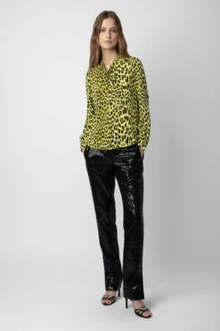 Zadig & Voltaire Taos Leopard Silk Blouse Jonquil