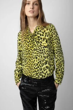 Zadig & Voltaire Taos Leopard Silk Blouse Jonquil -Zadig & Voltaire Clothing wwsh00525 jonquil 3
