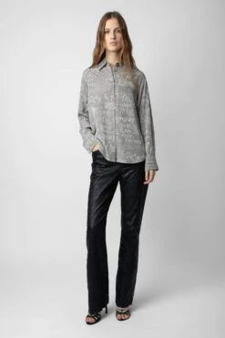 Zadig & Voltaire Morning Jacquard Silk Shirt Gris Moyen