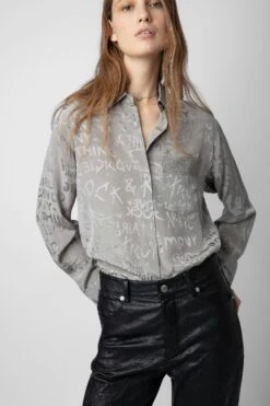 Zadig & Voltaire Morning Jacquard Silk Shirt Gris Moyen -Zadig & Voltaire Clothing wwsh00529 gris moyen 3