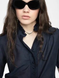 Zadig & Voltaire Topher Tomboy Women's Ruched Top Encre -Zadig & Voltaire Clothing wwto01992 encre addi 2