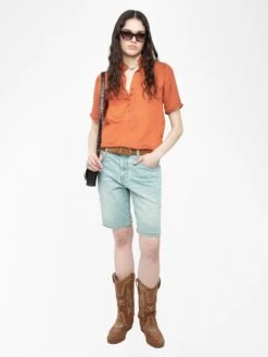 Zadig & Voltaire Topher Satin Top Sienna -Zadig & Voltaire Clothing wwto01998 sienna addi 3 modifier